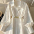 French-Inspired Cinched Waist Blouse in White