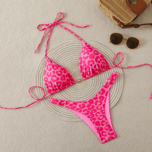 Leopard Print Triangle Bikini Set