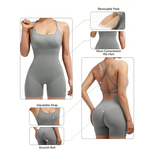Criss Cross Backless Cami Sports Romper