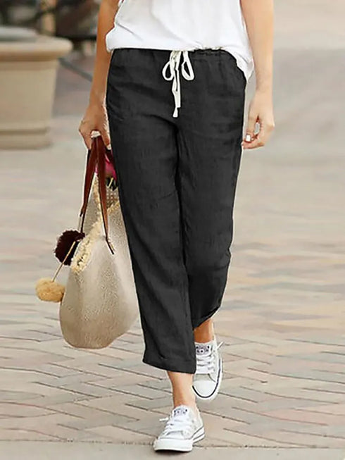 Plus Size Solid Drawstring Women's Ankle-Length Pants