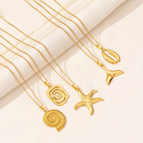 Stainless Steel Textured Starfish Pendant Necklace