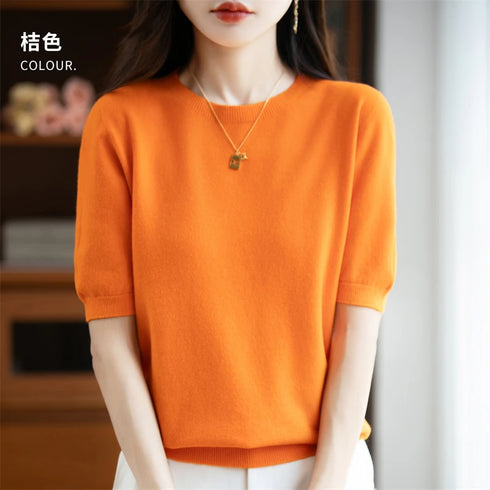 Merino Wool O-Neck Sweater for Women