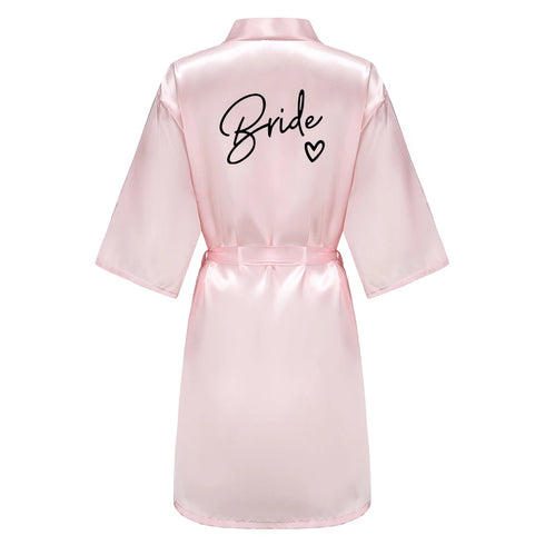 Team Bride Satin Robe with Black Letters