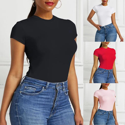 Solid Short Sleeve Bodysuit for Women