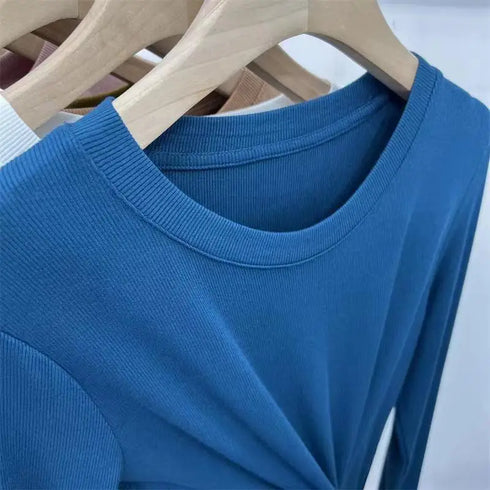 Slim Fit O-Neck Long Sleeve Top for Women