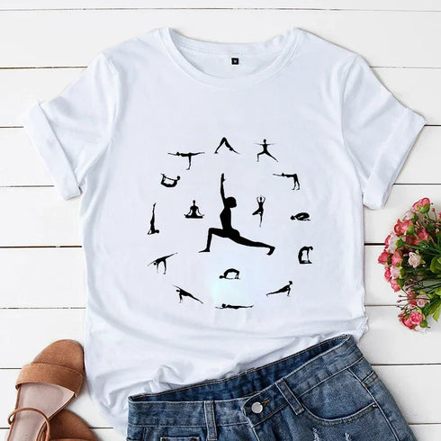 Trendy Y2K Casual Graphic Tee for Women - Summer Short Sleeve T-Shirt with Fun Yoga Print, Perfect for Everyday Wear and Street Style