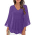 Plus Size V-Neck Casual Ruffle Edge 3/4 Sleeve Top
