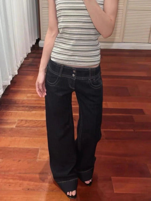 Women's Blue Baggy Straight Jeans