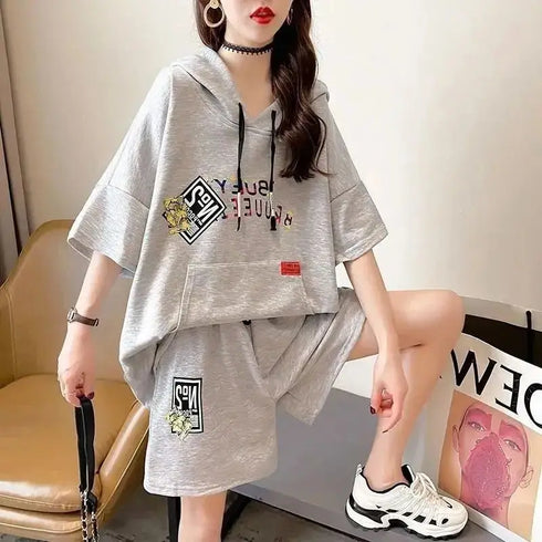 Women's Casual Hooded Cotton Two Piece Set