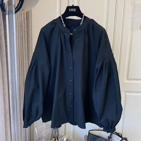 Spring Autumn Casual Chiffon Shirt Women Shirts Fashion Female Long Sleeve O-neck Loose Solid Blouse Tops Office Lady Shirts