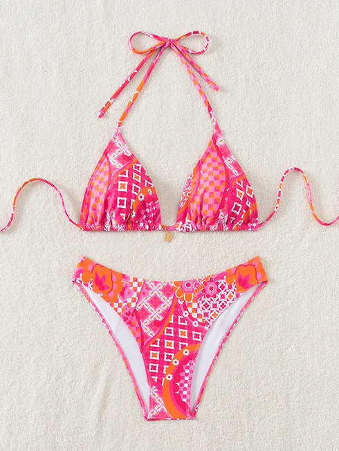 Floral Print Triangle Bikini Set with Brazilian Bottoms