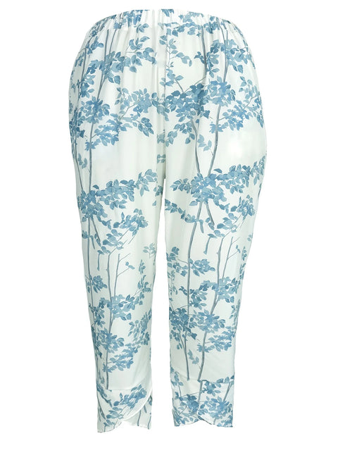 Plus Size Floral Print Ankle-Length Pants