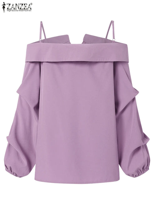 ZANZEA Off Shoulder Pleated Blouse for Women