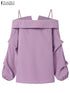 ZANZEA Off Shoulder Pleated Blouse for Women