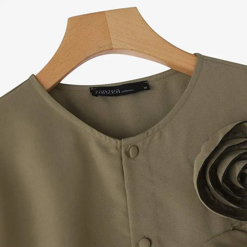 ZANZEA Women's Floral Short Sleeve Blouse