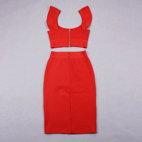 Summer Women’s Bodycon Skirt Suit in Black, Red, and Pink