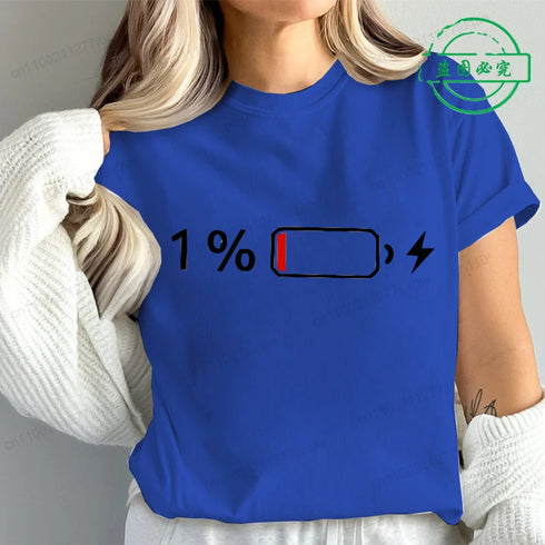 1% Battery Print Graphic Casual T-Shirt for Women