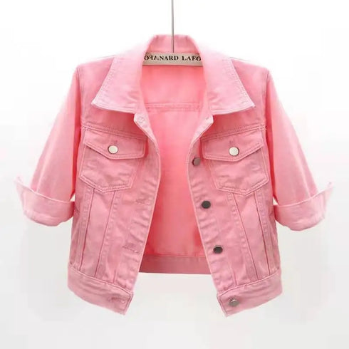 Stylish Women's Denim Jacket - Casual Pink & Blue Jean Coat for All Seasons, Comfortable & Soft, Perfect for Outdoor Activities and Daily Wear