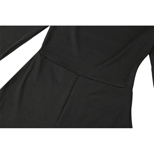 Women’s Black Flare Leg Jumpsuit with Long Sleeves