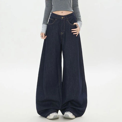 Girls High Waist Loose Fit Wide Leg Jeans