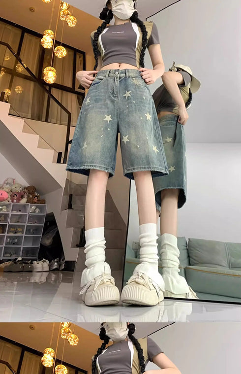 Floral Print Loose Wide Leg Jeans for Women