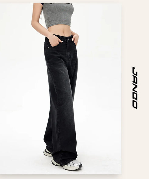 High Waist Loose Fit Black Denim Trousers for Women