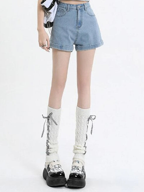 High Waist Denim Mini Shorts for Women