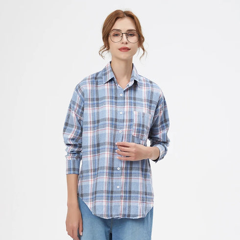 Loose Women's Plaid Shirt - Long Sleeve Casual Blouse