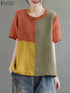 ZANZEA Women’s Patchwork Blouse - Short Sleeve Tunic