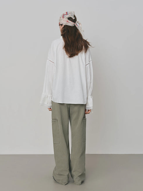 Lace-Up V-Neck Long Sleeve Casual Shirt for Women