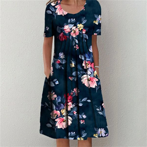 Elegant Floral Print Loose Casual Dress for Women