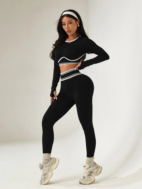 Women's Striped Long Sleeve Yoga Set