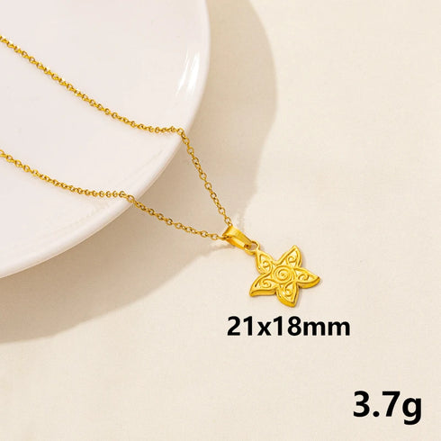 Stainless Steel Textured Starfish Pendant Necklace