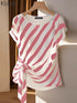 Korean Striped Short Sleeve Blouse for Women