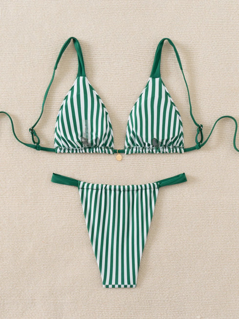 Floral Print Triangle Bikini Set with Brazilian Bottoms