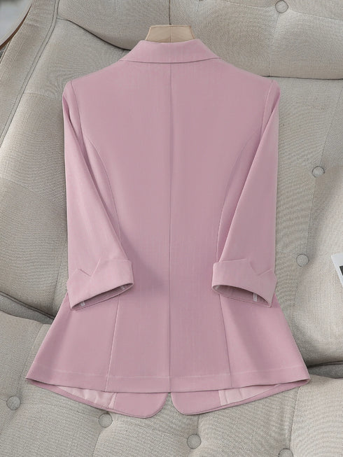 Single-Button Three-Quarter Sleeve Slim-Fit Blazer