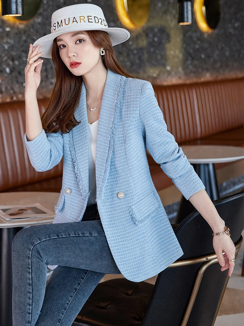 Casual Slim Fit Blazer in Blue for Women
