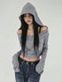 Y2K Grey Cropped Hoodie with Flare Sleeves