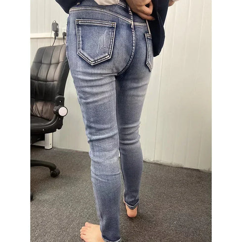 High Waist Thermal Denim Jeans for Women