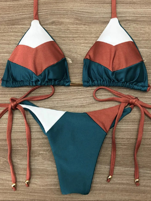 Multicolour Push Up Ribbed Bikini Set