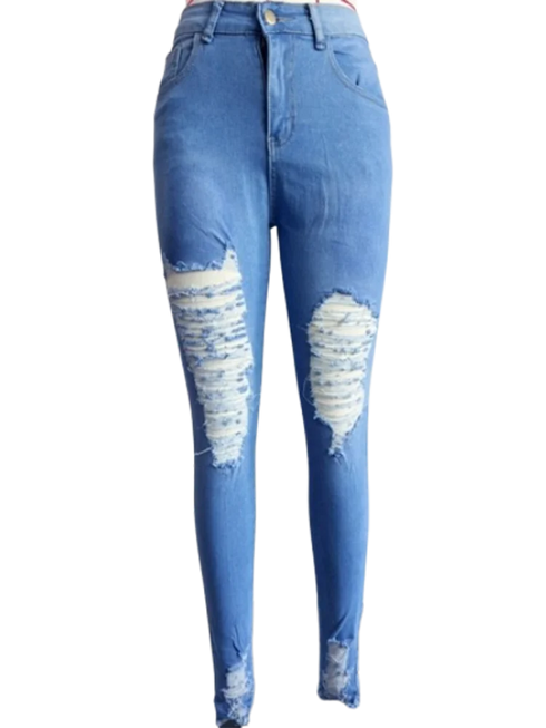 Women's Ripped Slim Fit Jeans in Blue