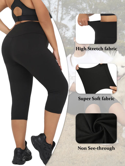 Plus Size High Waisted Tummy Control Capri Leggings
