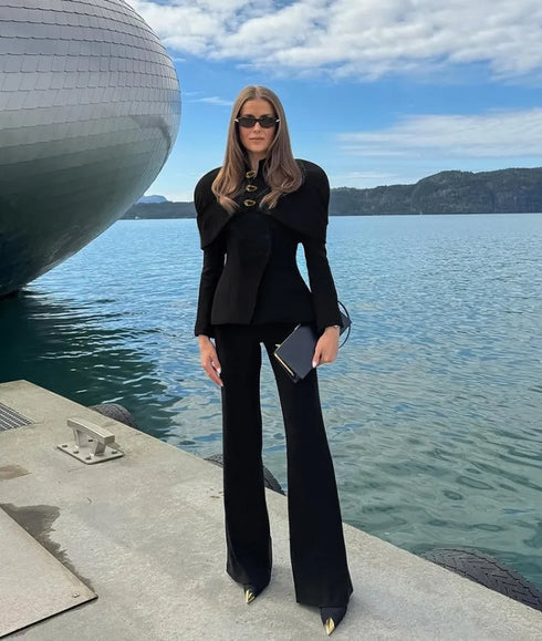 Elegant Black Blazer with Gold Buttons