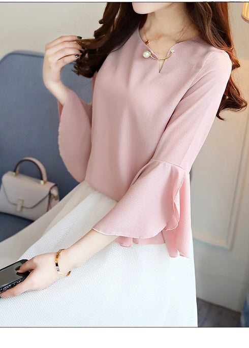 Ruffled Sleeve Chiffon Blouse for Women