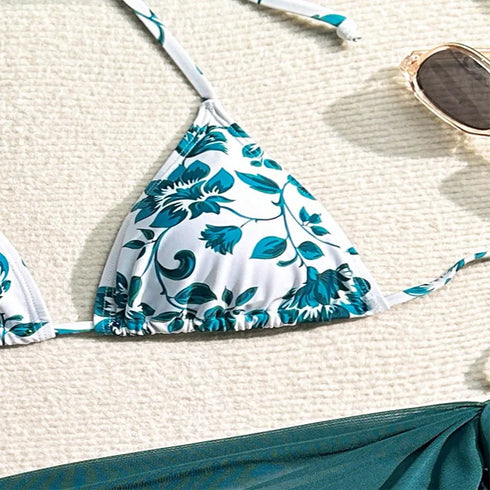 Black Lace-Up Three-Piece Bikini Set