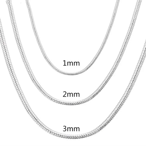 925 Sterling Silver Solid Snake Chain Necklace 40-75cm