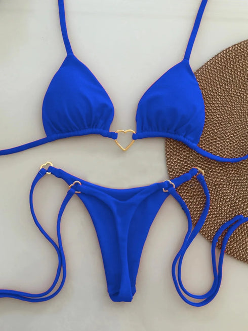 White Lace-Up Bikini Set for Women