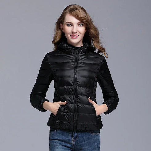 White Duck Down Winter Hoody Jackets Ultra-light Women Coats