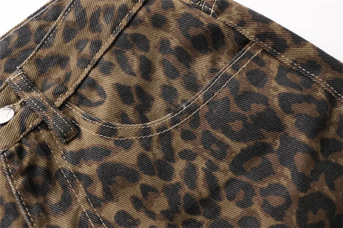 High Waisted Leopard Print Jeans for Women