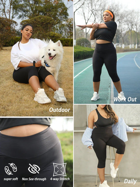 Plus Size High Waisted Tummy Control Capri Leggings